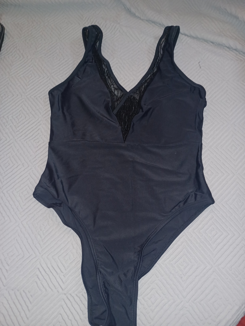 Black Lace-Trim One-Piece Swim Suit for Women